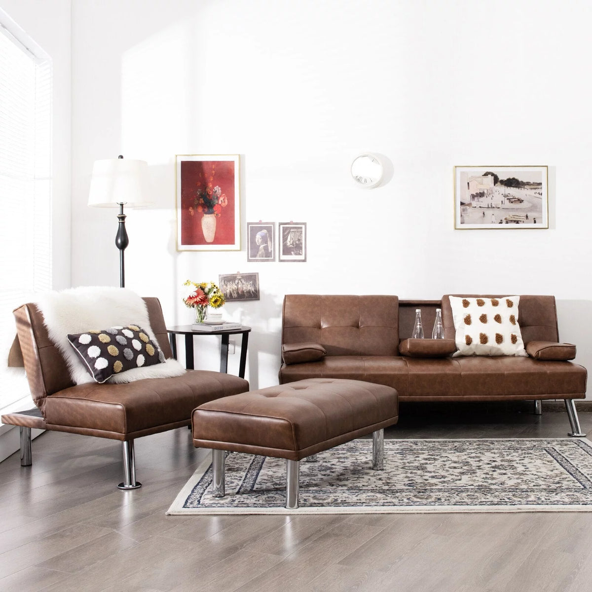 Brown 3-Piece Sectional Sofa Set O1871