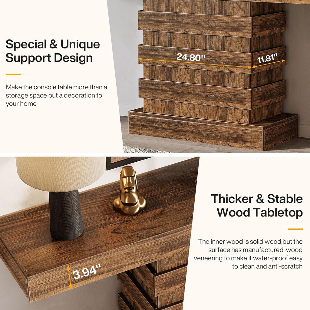 Rustic Brown 63-Inch Long Wooden Console Table V969