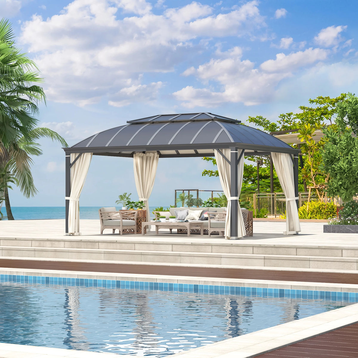 12'x16' Hardtop Aluminum Patio Gazebo with Aluminum Composite Double Roof G521