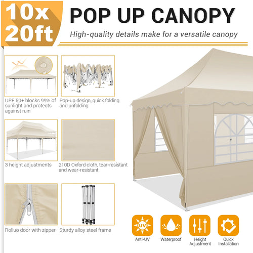 10' x 20' Pop up Canopy Tent with 6 Removable Sidewalls & Carry Bag F2199