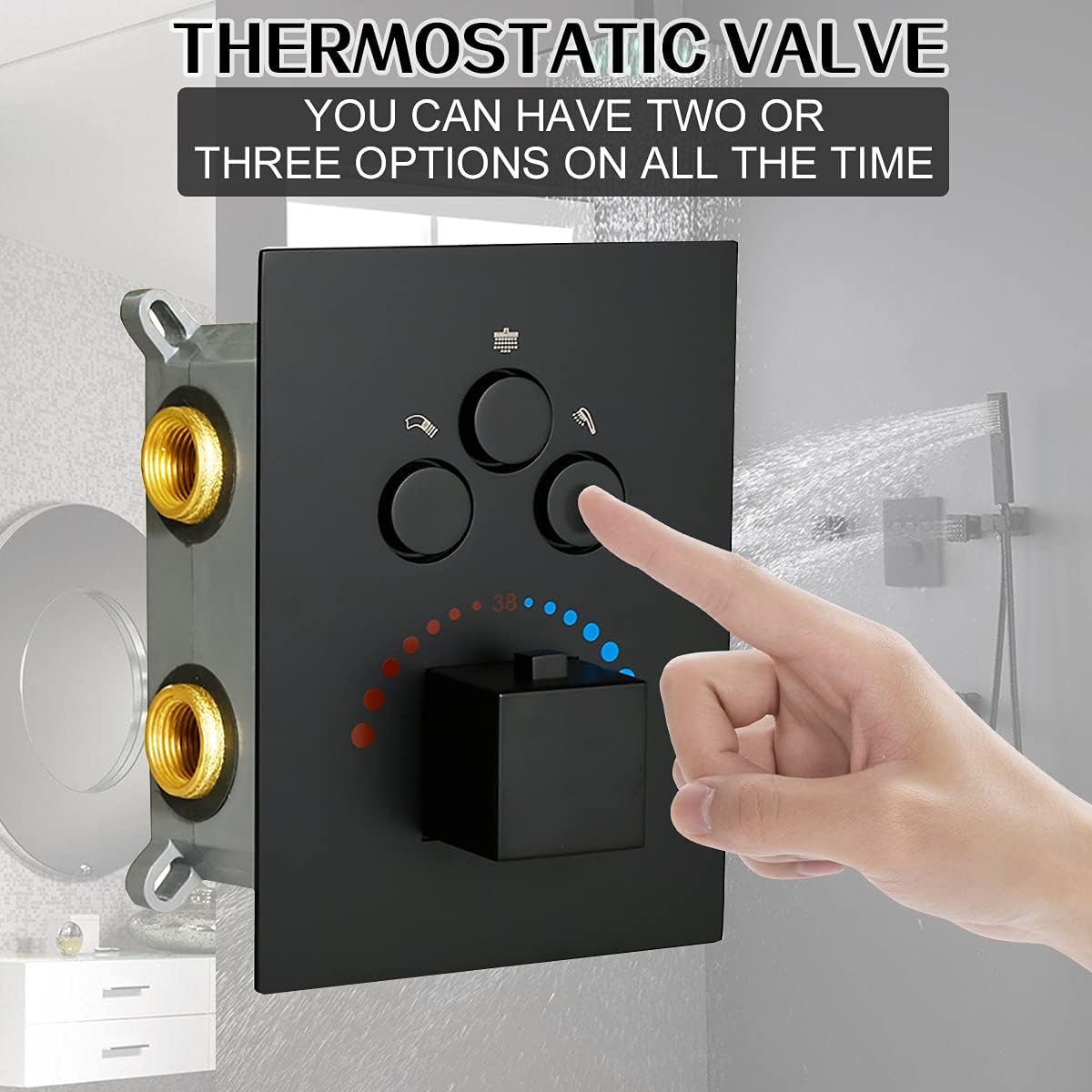 Matte Black 3-Way Thermostatic Shower Diverter Mixer Valve Trim K629