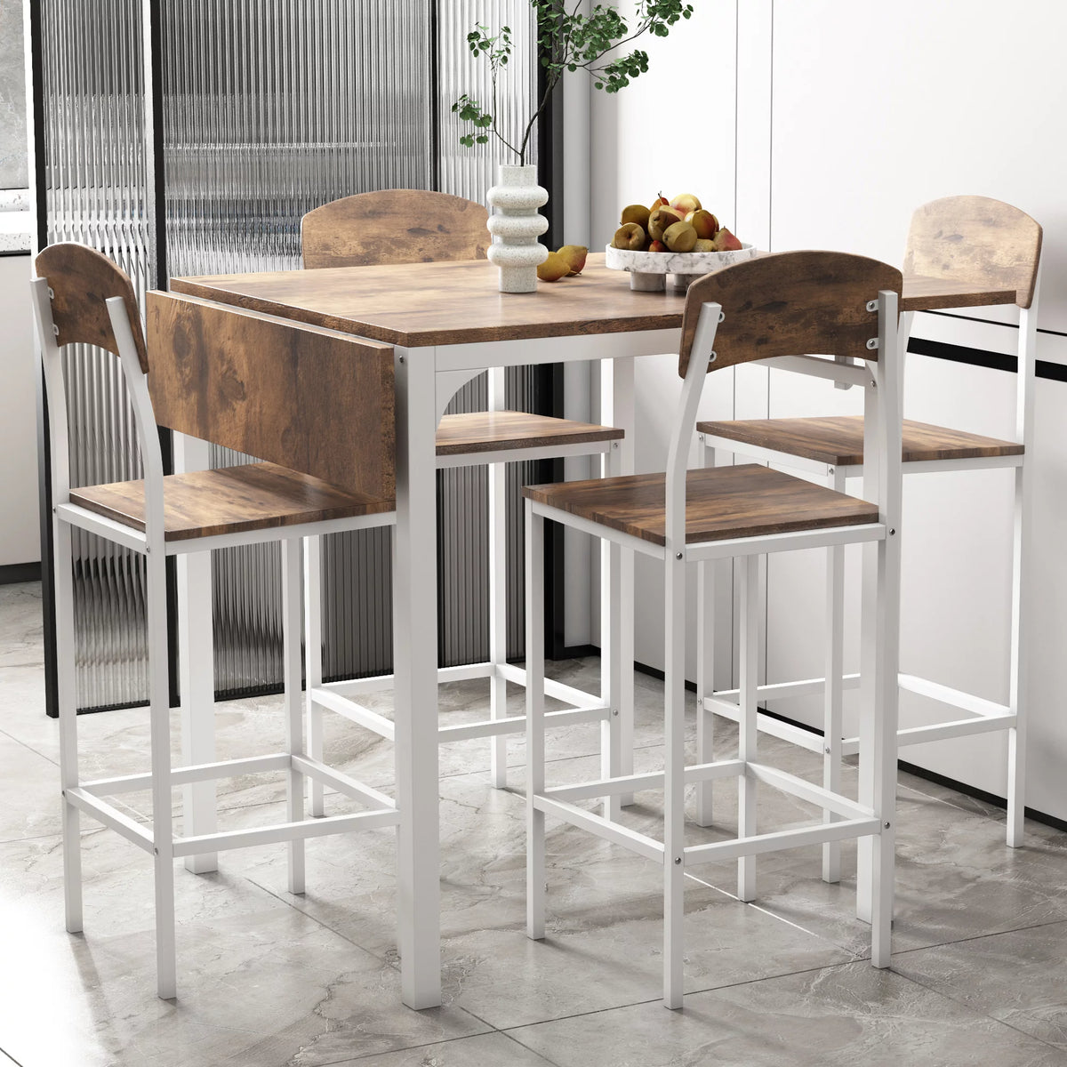 5 Piece Counter Height Dining Table Set with Drop Leaf and 4 Chairs C62720