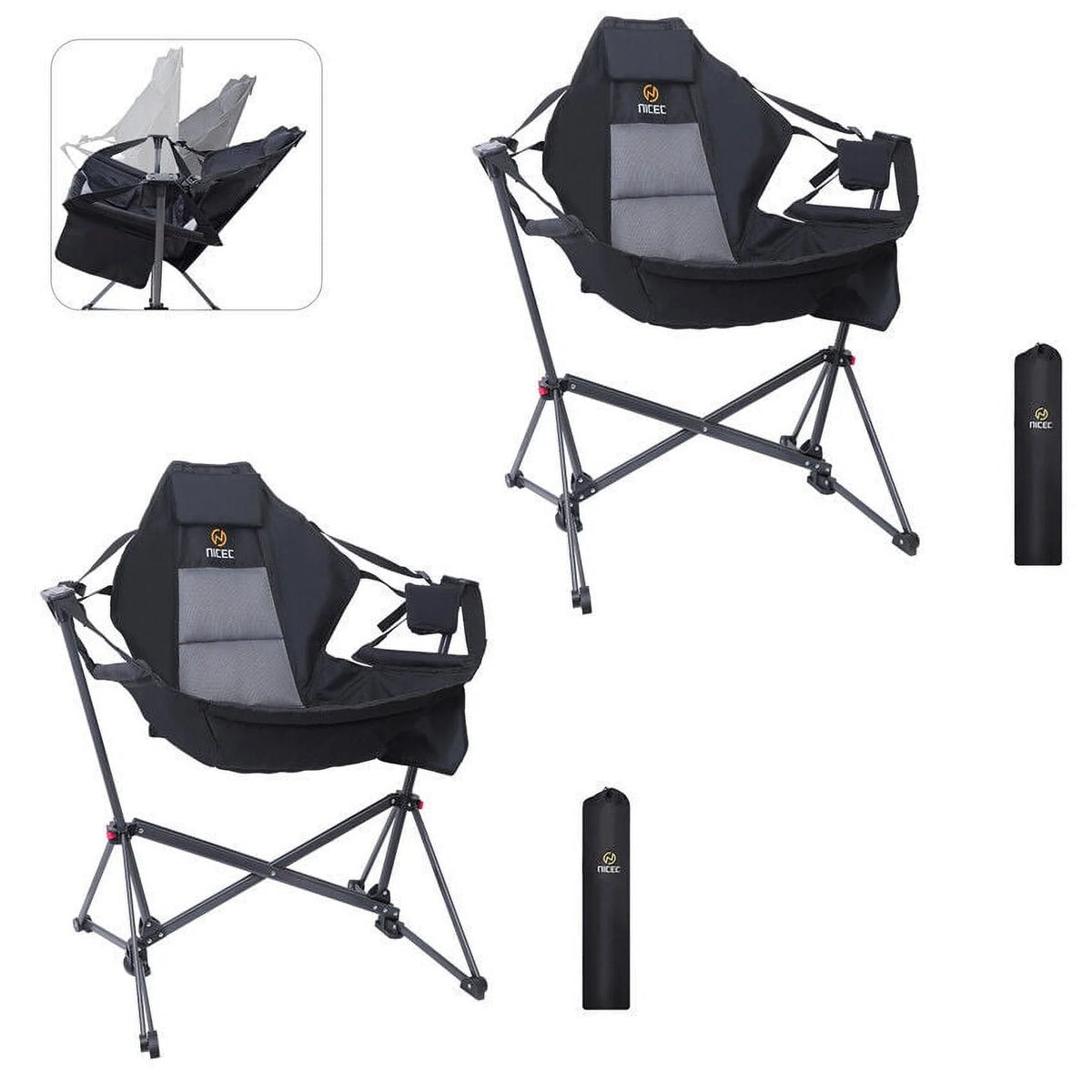 Folding Camping Chair with Cup Holder and Side Pocket, Set of 2 U134689