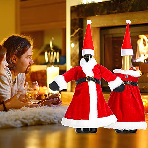 2 Sets Christmas Wine Bottle Covers and Mini Santa Hats G538