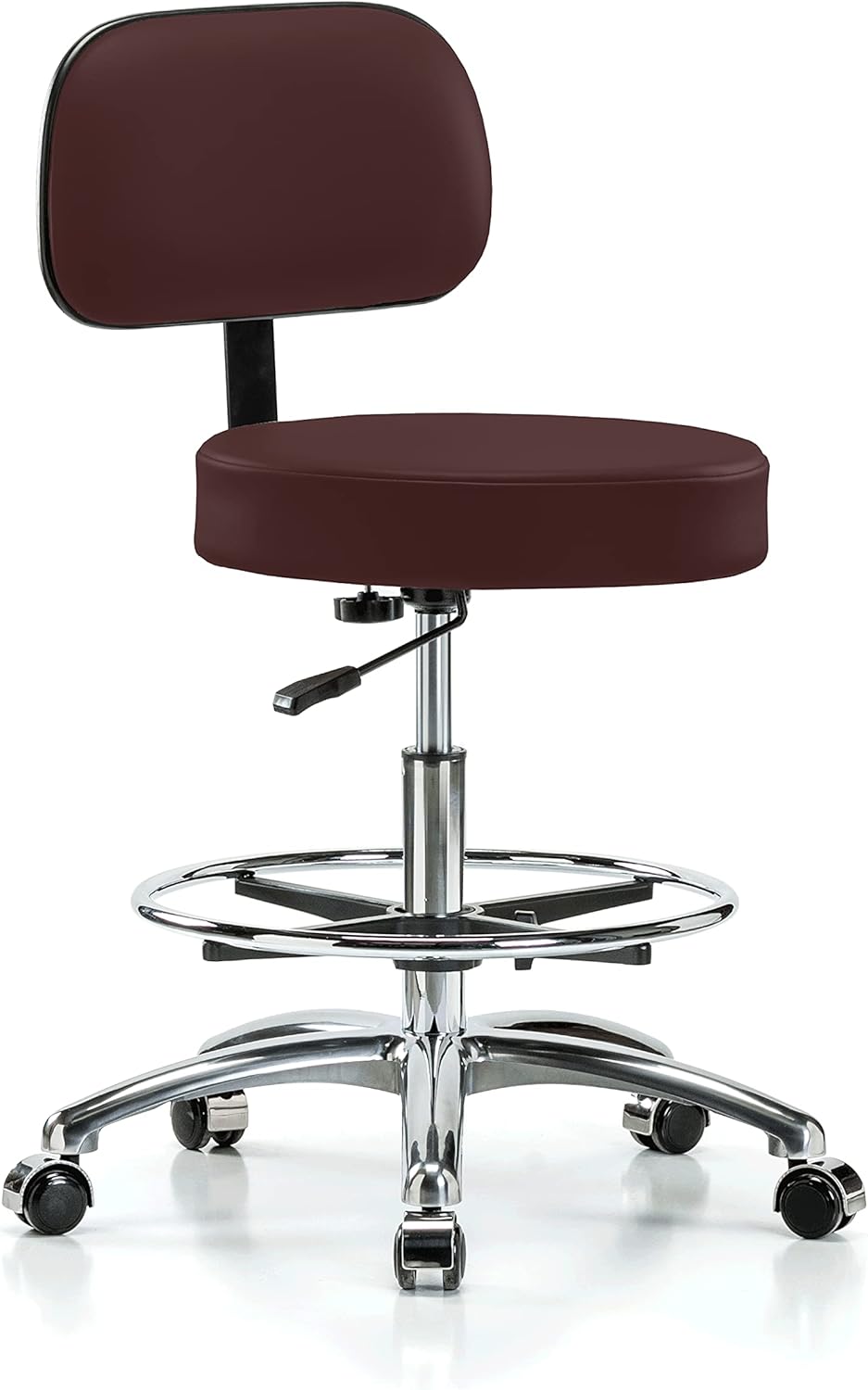 Chrome Rolling Height Adjustable Exam Stool with Back and Footring H840849