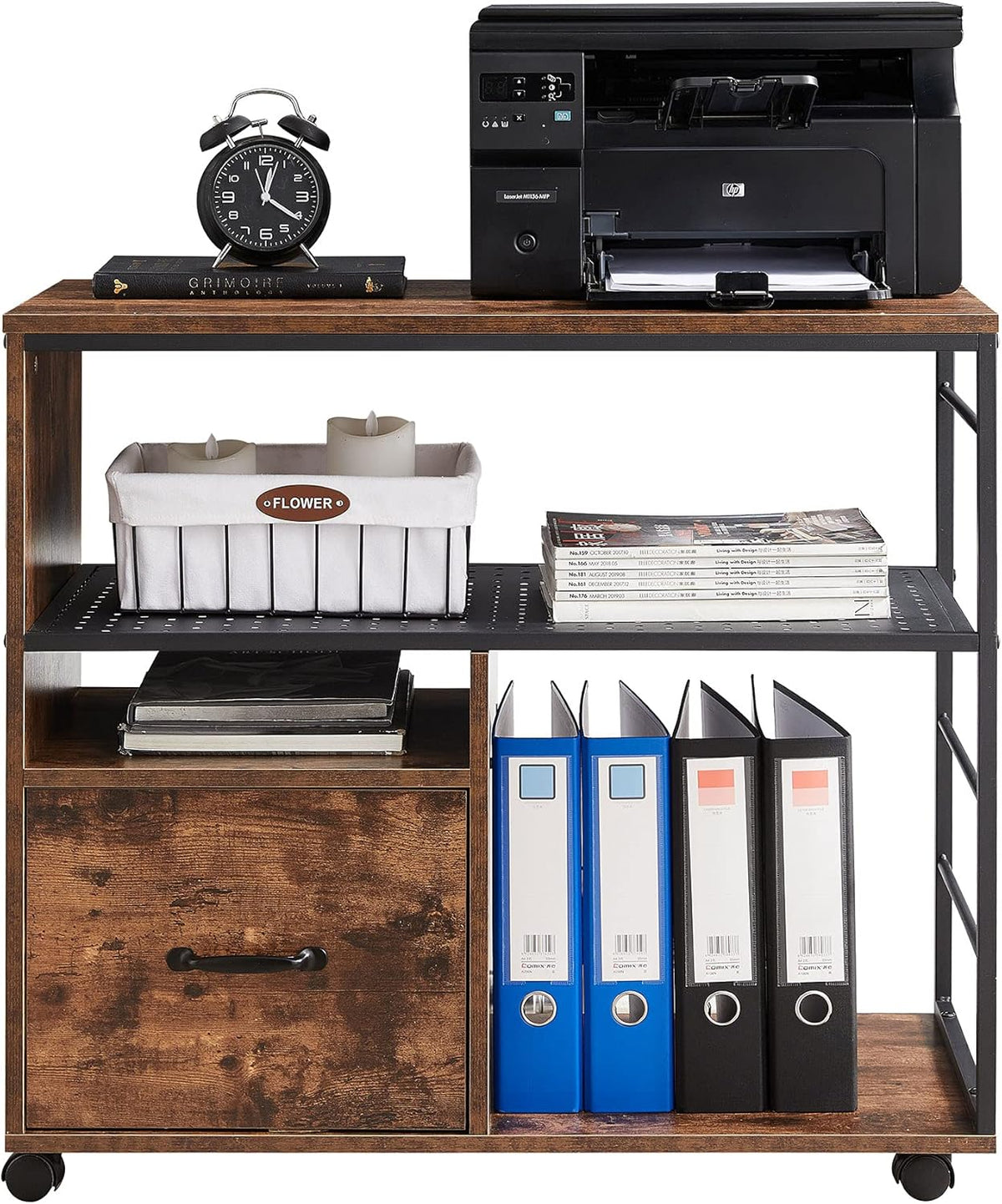 Industrial File Cabinet with Drawer and Open Storage Shelves K637