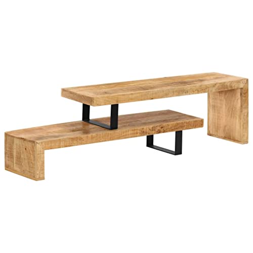 Solid Mango Wood TV Stand with Wrought Iron Legs, 45.3" L x 18" W x 15.7" H G567875