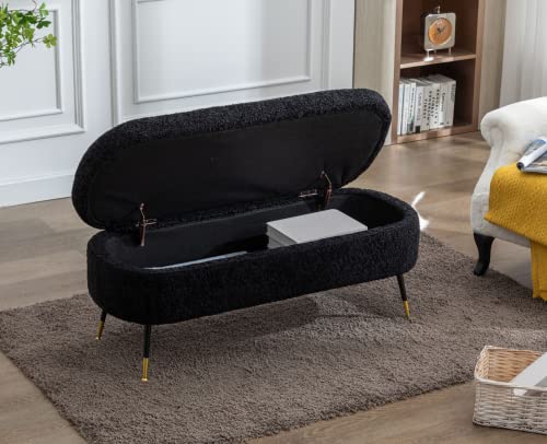 Black Sherpa Storage Ottoman Bench with Metal Legs G144