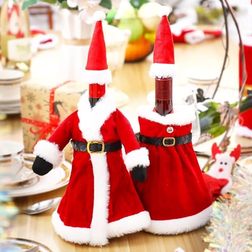 2 Sets Christmas Wine Bottle Covers and Mini Santa Hats G538