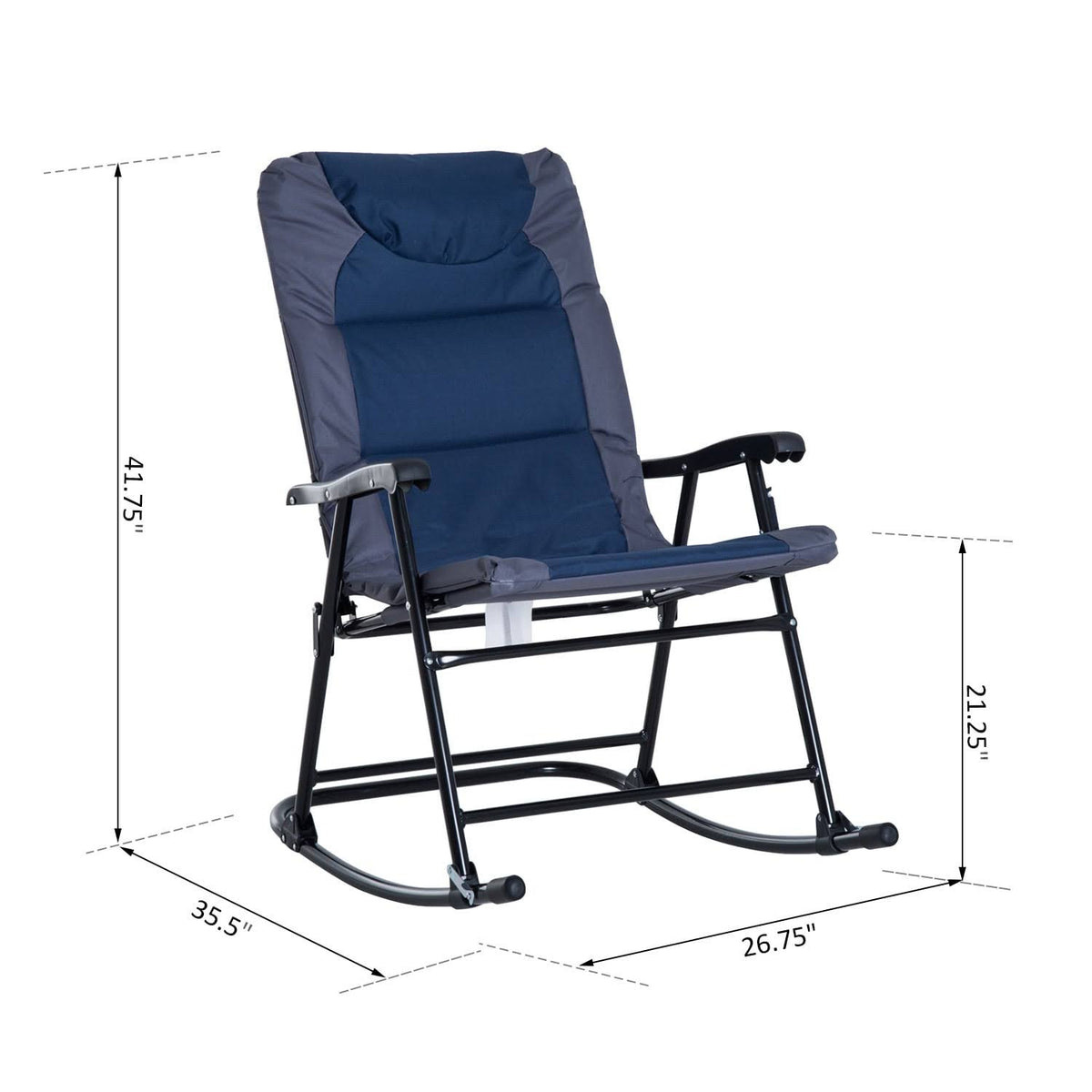 Blue Folding Padded Outdoor Camping Rocking Chair Set X295570