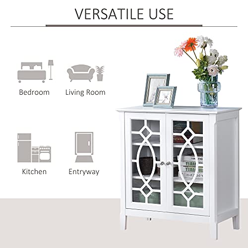 White Glass Door Sideboard Buffet Cabinet with Adjustable Shelves Q81838