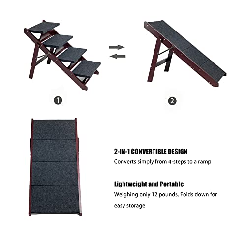 Wooden Pet Stairs Foldable Stairs & Ramp Portable Dog Ladder (Brown) X881966
