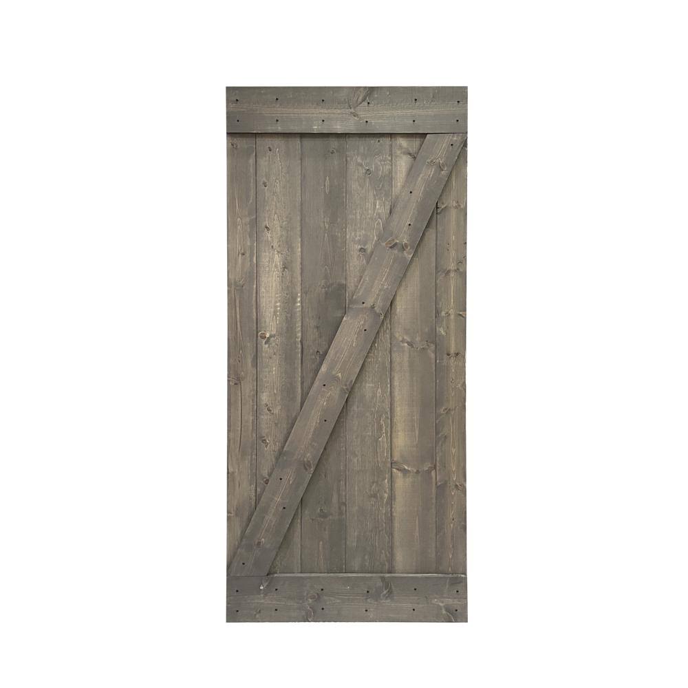 Gray Stained Pine Wood Single Barn Door O3714
