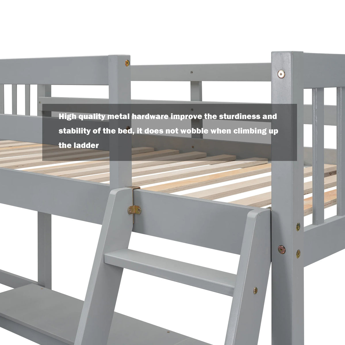 Twin Size L-Shaped Loft Bed with Desk, Ladder and Guardrails L68487