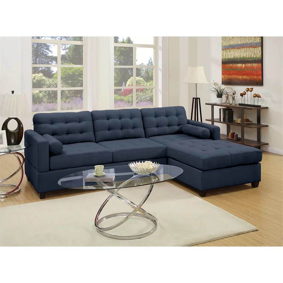 2 Piece Fabric Compact Sectional Sofa Set Dark Blue Z5138