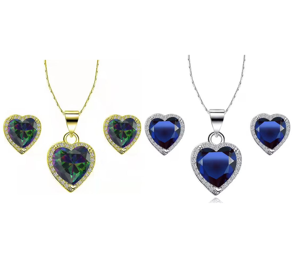 24k Yellow and White Gold Alexandrite and Blue Sapphire Necklace Set 18 inch Q6477