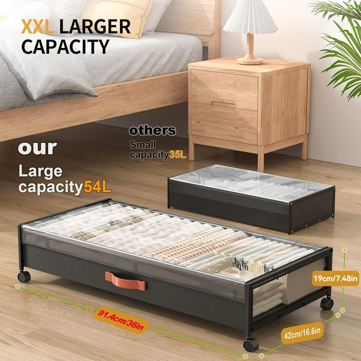 Black 2 Pack 54L Under Bed Storage Drawers with Wheels R805296