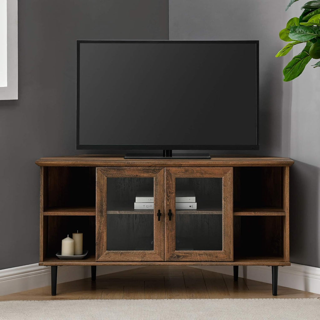 Rustic Oak 58 Inch Wood and Glass TV Stand T6212