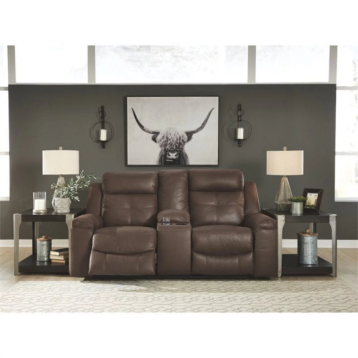 Coffee Reclining Loveseat with Console A53422