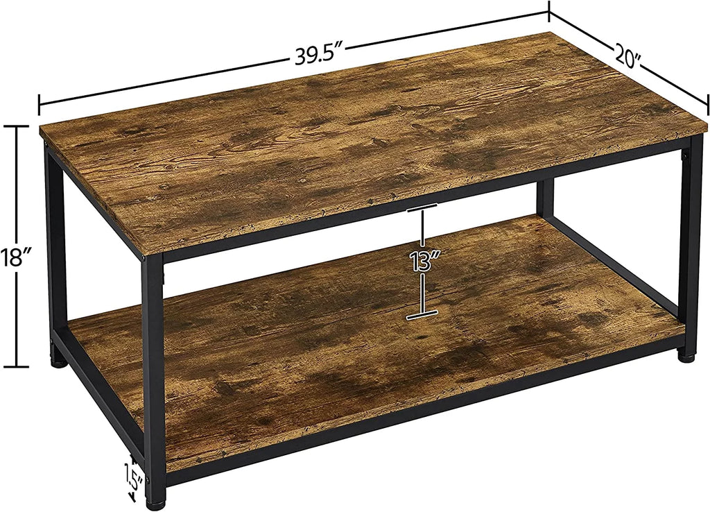2-Tier Wood Coffee Table with Storage Shelf Metal Frame G997