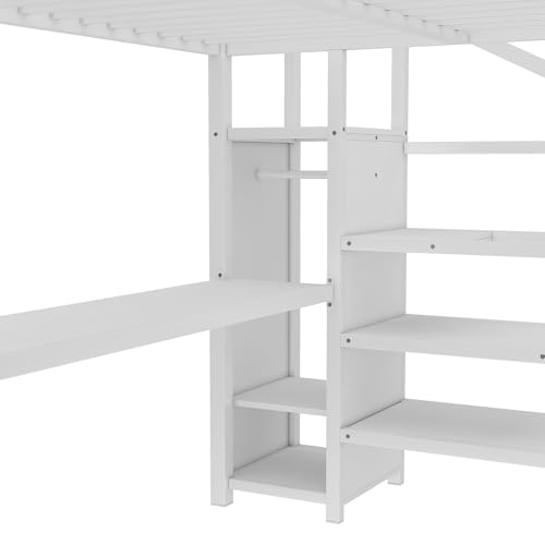 Full Size Black Metal Loft Bed with Desk and Wardrobe D76634