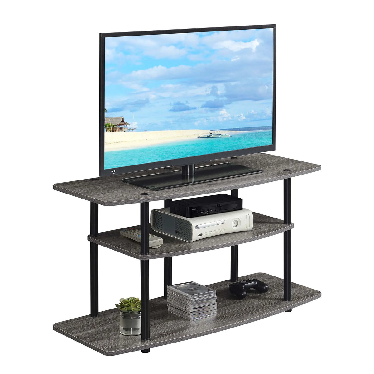 Black 3 Tier Wide TV Stand X36522
