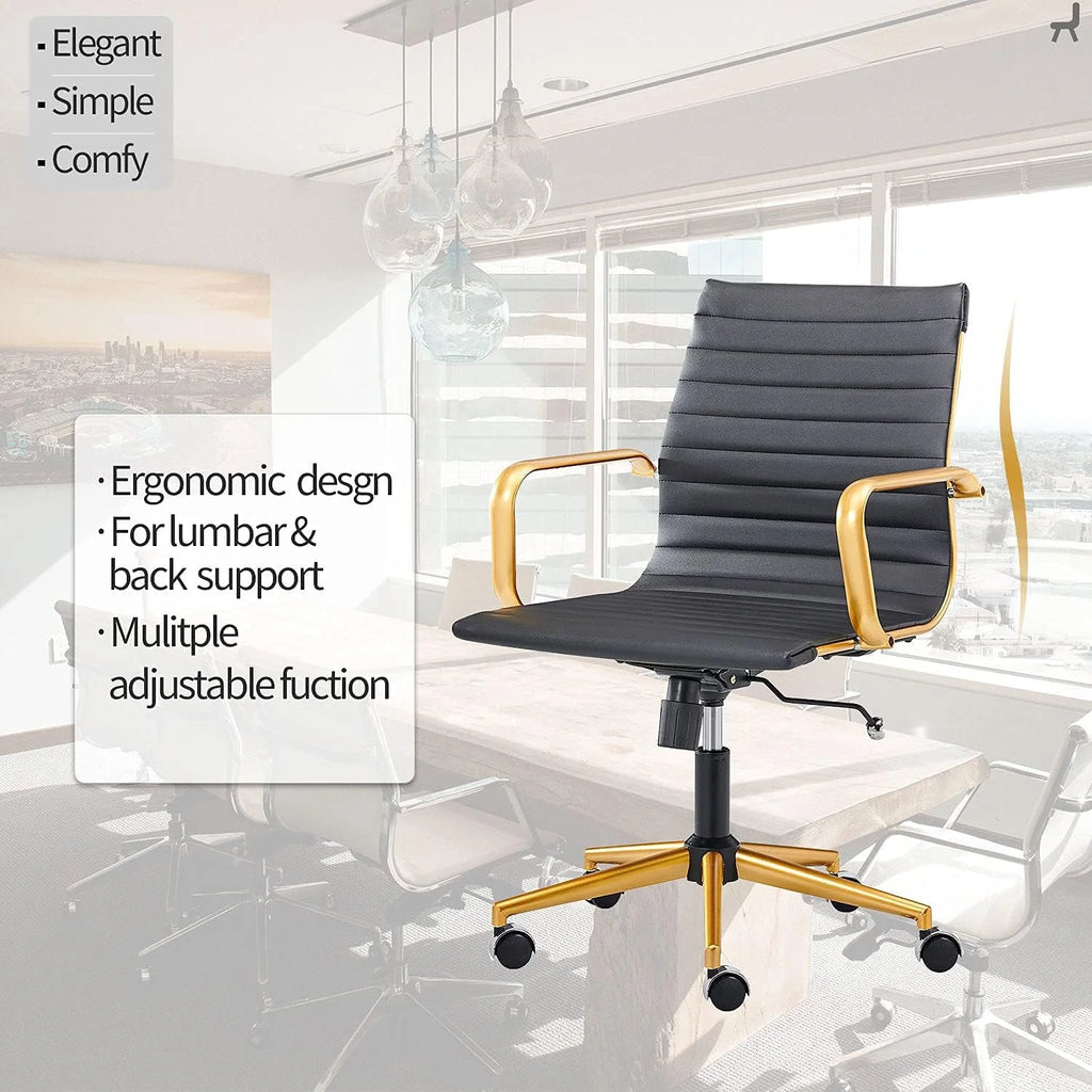 Black Ergo Office Chair with Back Support and Caster Wheels 320Lbs U1361