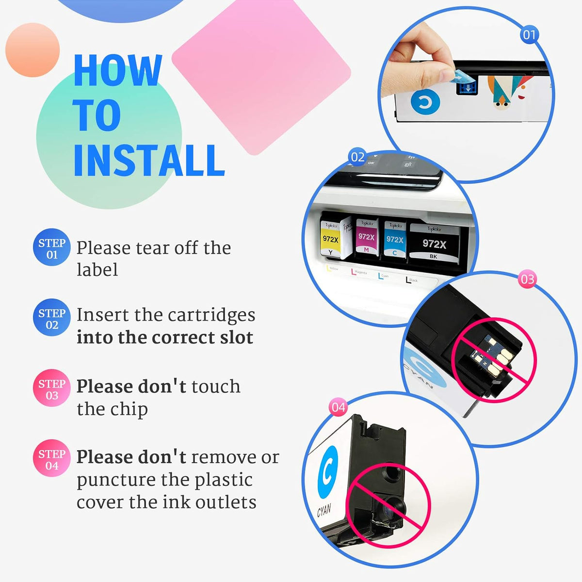 4-Pack Compatible Ink Cartridges for HP PageWide Pro Printer U2507