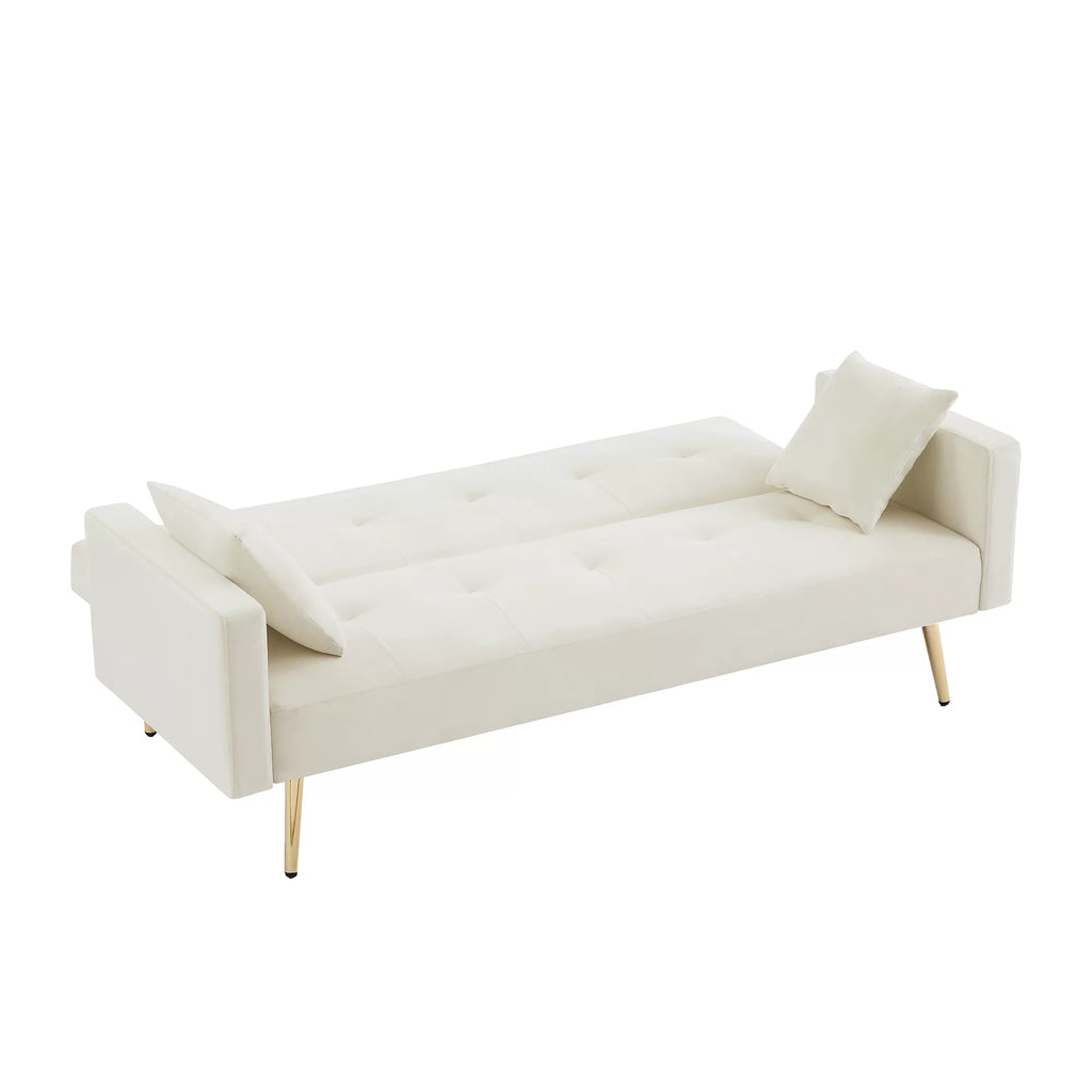 Cream White Velvet Convertible Futon Sofa Bed G9850