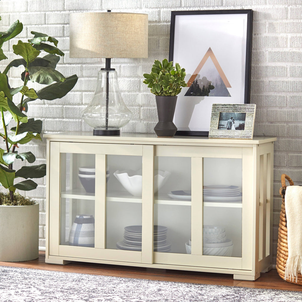 Espresso Glass Sliding Door Stackable Cabinet L94169