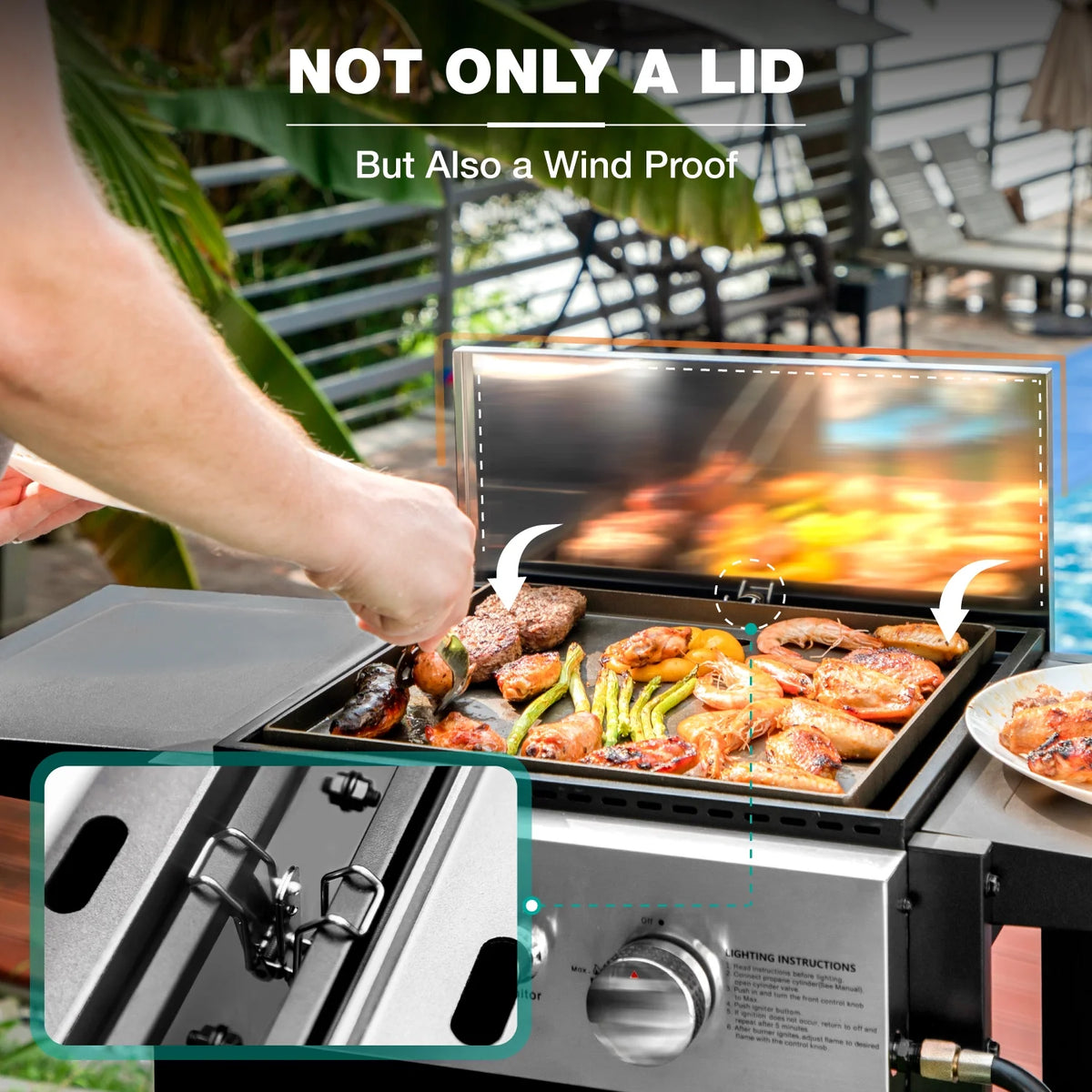 2-Burner Propane Grill and Griddle Cooking Station with Side Shelves Black X4295