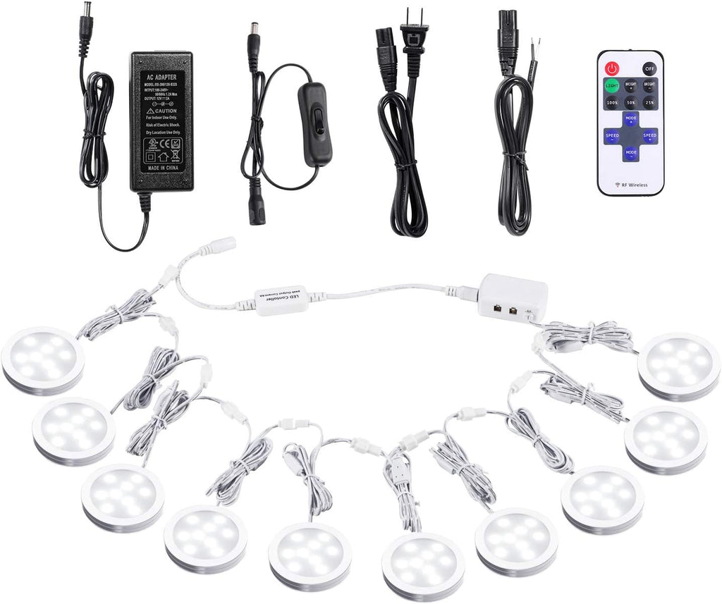 Under Cabinet LED Puck Lights with Wireless RF Remote Control, Hardwired & Wall Plug in, Daylight White, Pack of 2 S816