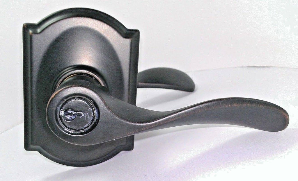 Champagne Camelot Rose Keyed Entry Lock with Latch and Strike, Aged Bronze Finish R518236