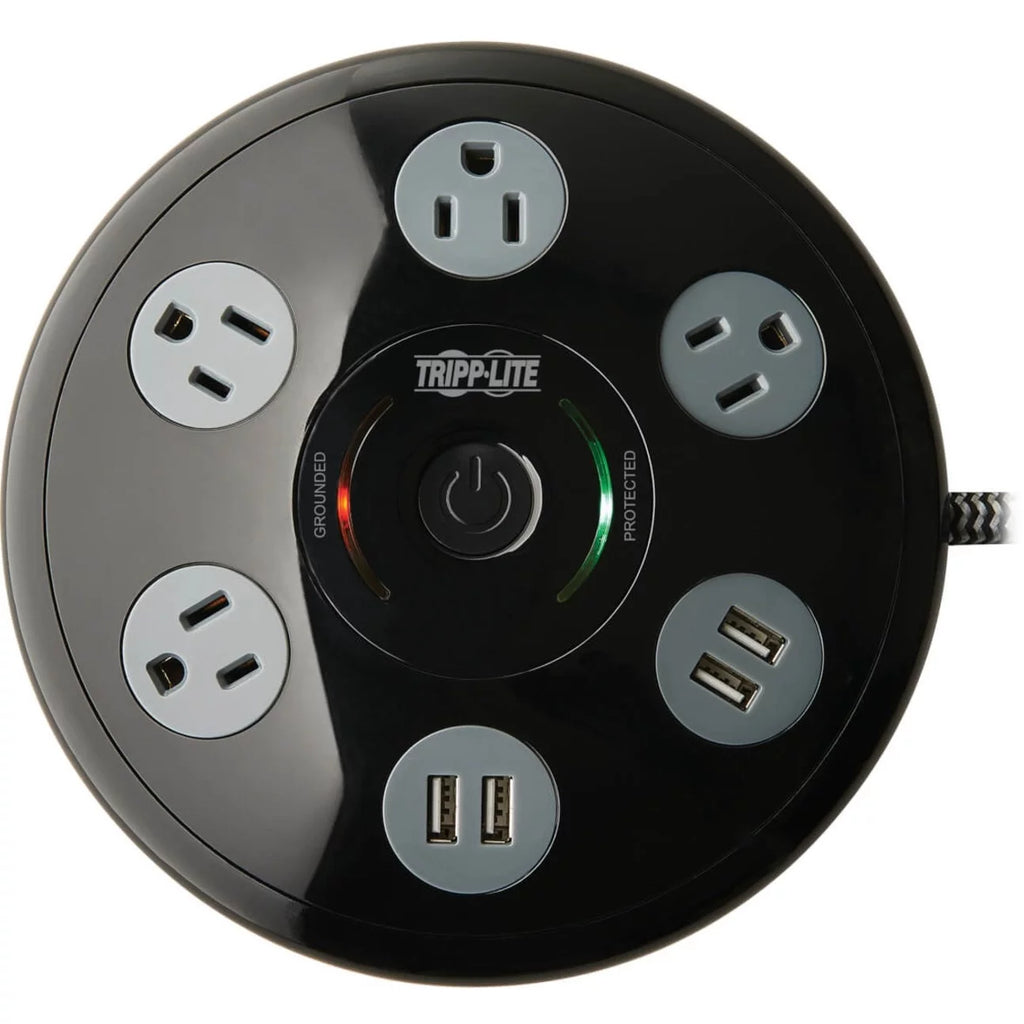 Surge Protector with 4 Outlets & 4 USB-A Ports 6ft Cord Black L188