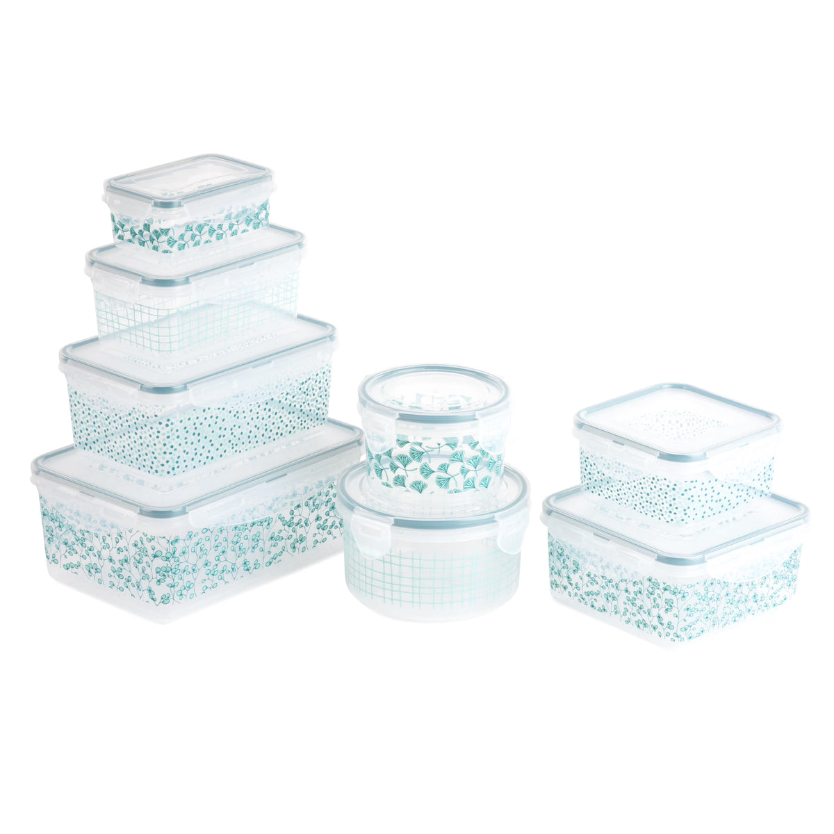 16-Piece Green Floral Food Storage Set R40341