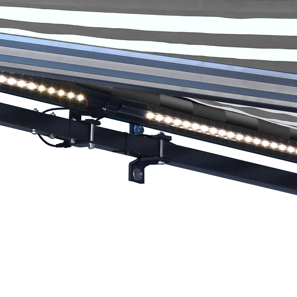 Motorized 10 x 8 ft. Retractable Awning Grey & White Stripes W626