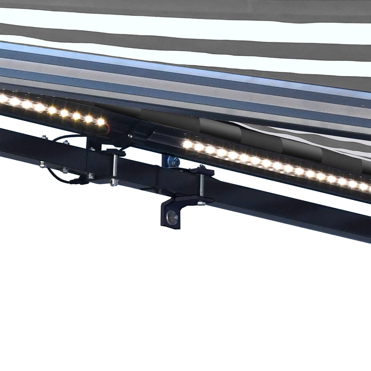 Motorized 10 x 8 ft. Retractable Awning Grey & White Stripes W626