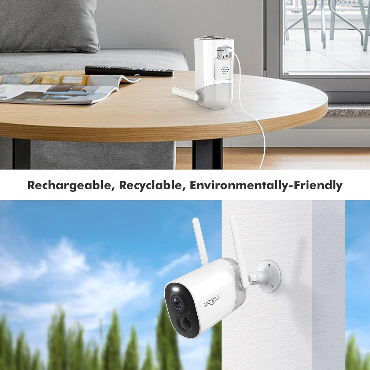 Wireless Outdoor Security Camera with Spotlight, Rechargeable Battery, AI Motion Detection, 2-Way Talk, Color Night Vision, IP66 WiFi Camera M167077