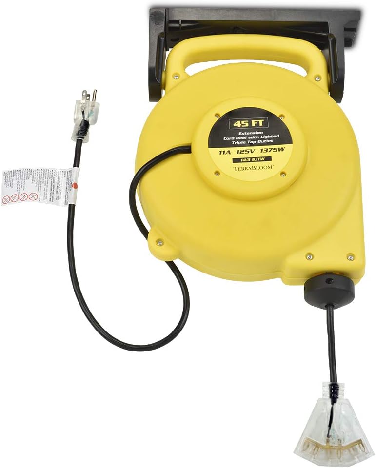 40 Ft 12/3 Retractable Extension Cord Reel with 3 Electrical Outlets Z178373