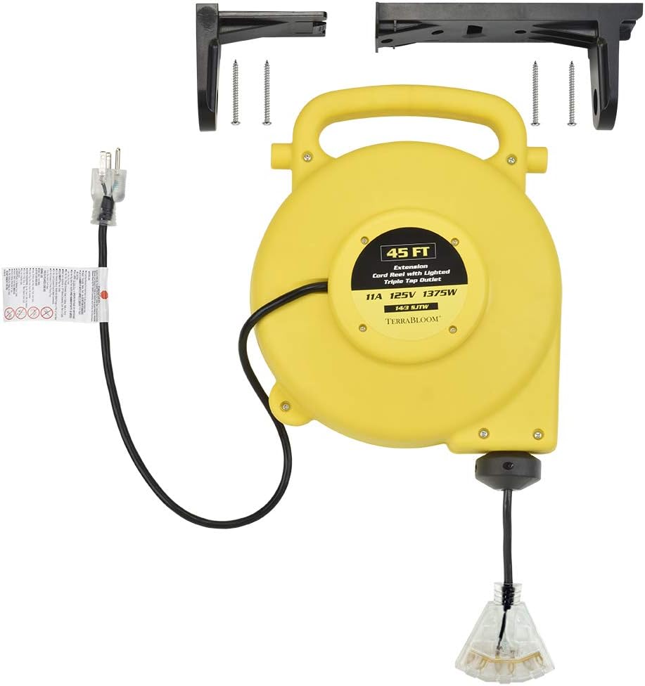 40 Ft 12/3 Retractable Extension Cord Reel with 3 Electrical Outlets Z178373