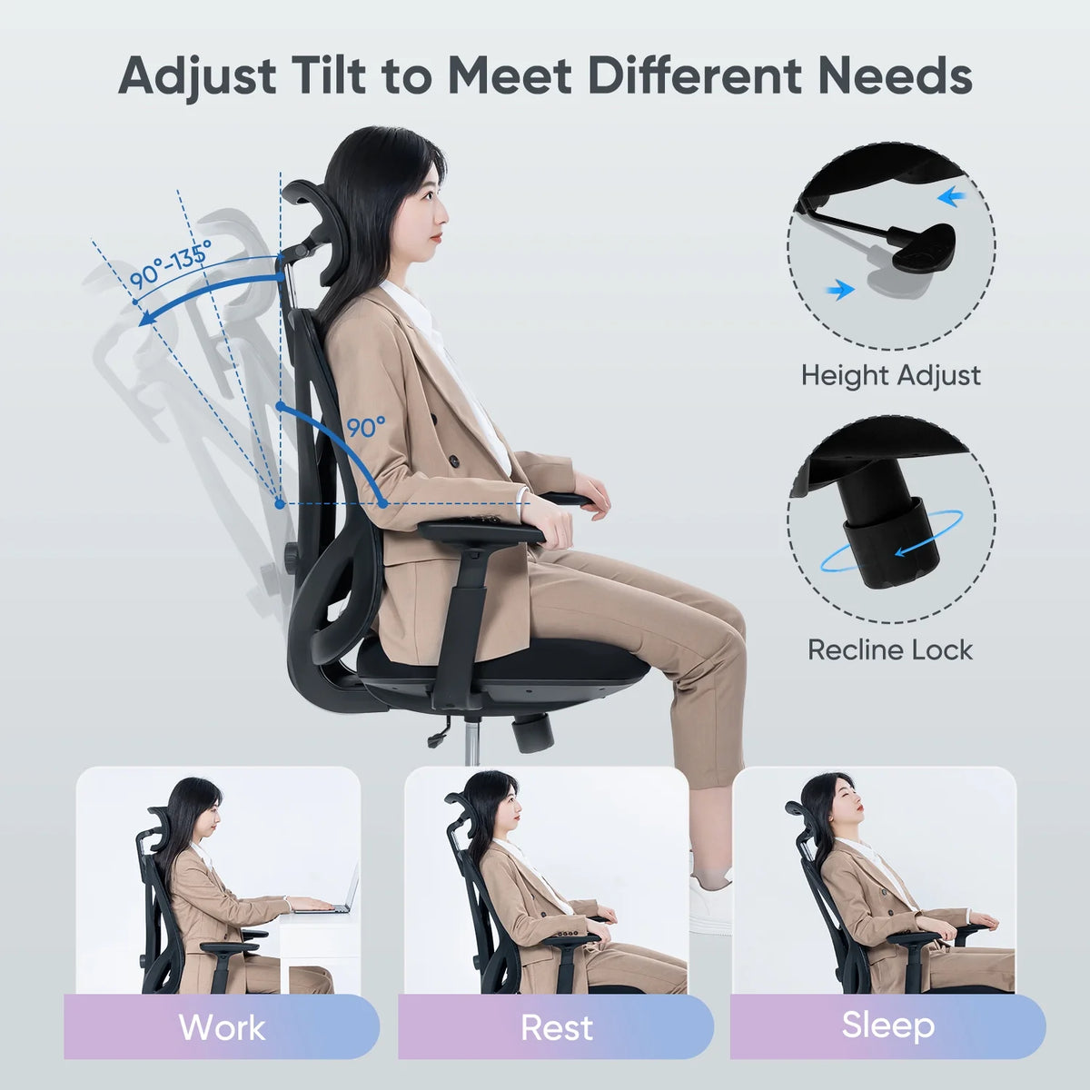 Black Ergonomic High Back Office Chair with Lumbar Support U177965