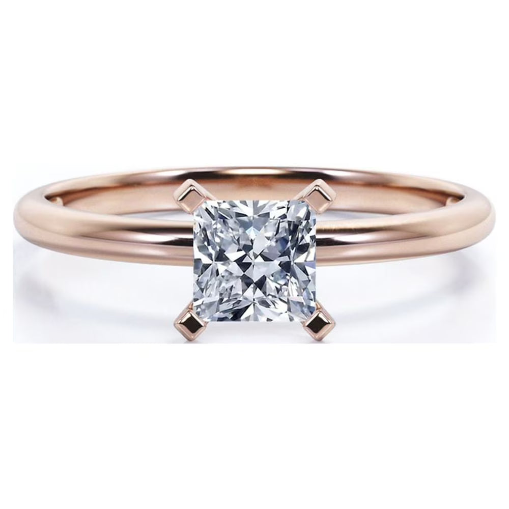 18K Rose Gold Plating Over Silver Princess Cut Moissanite Solitaire Ring N53384