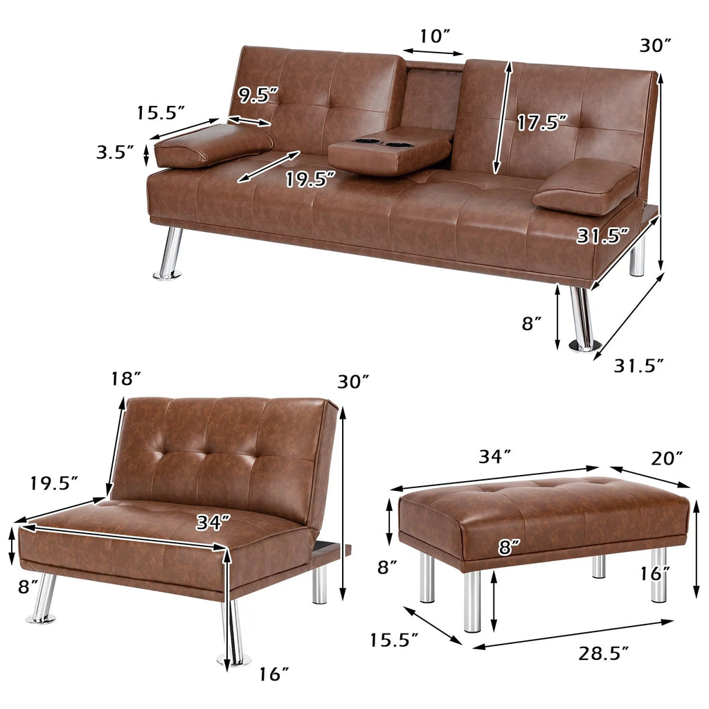 Brown 3-Piece Sectional Sofa Set O1871