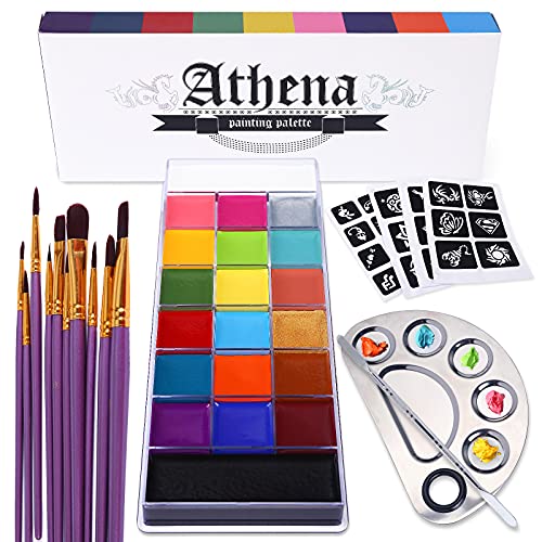 20 Colors Face Body Paint Oil Makeup Set with Mixing Palette and Brushes C1786
