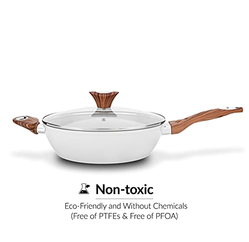 11" Deep Frypan 5 Qt Wok Non-Stick Ceramic Coating Aluminum Body Navy C8627