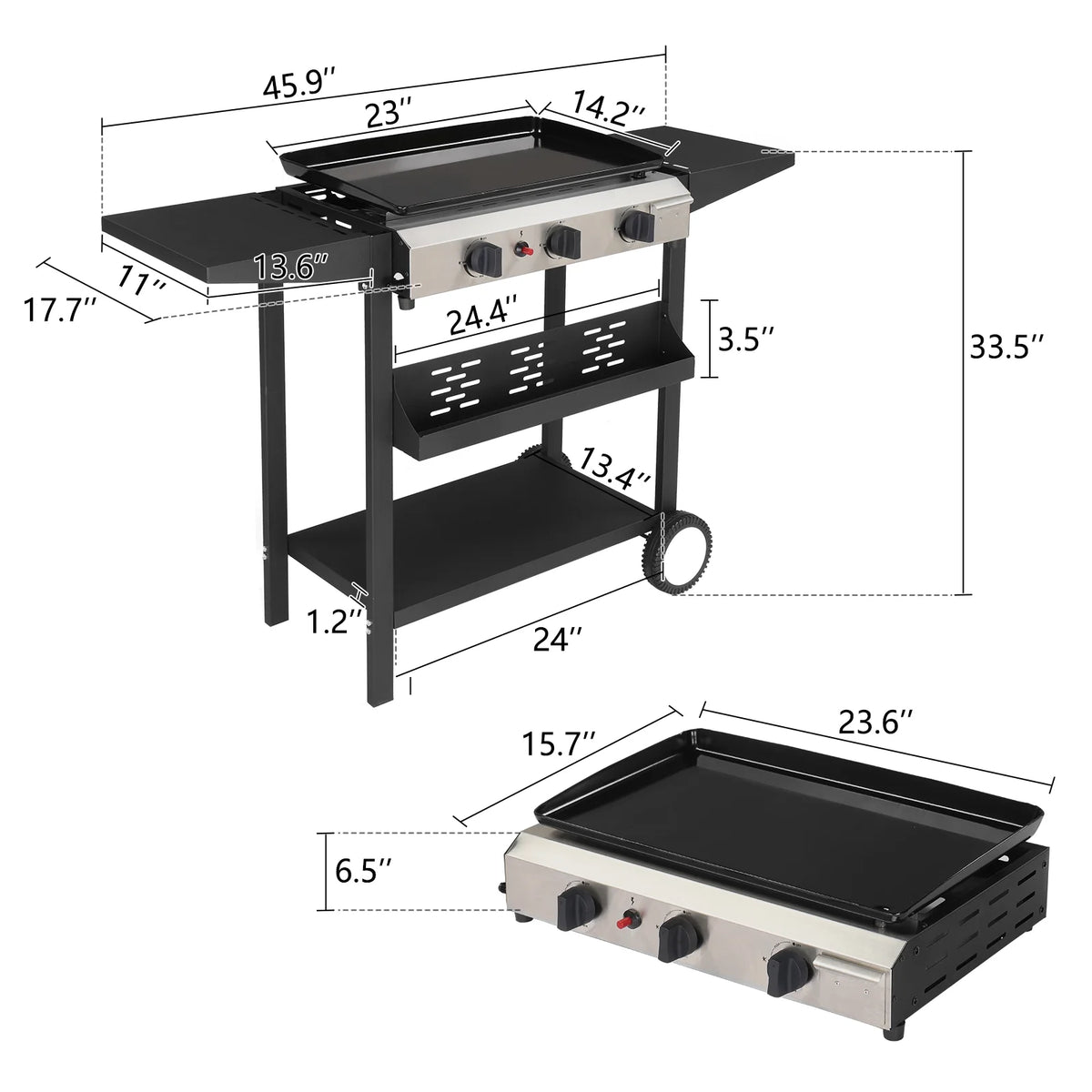 3 Burner Propane Gas Grill 30000 BTU with Side Shelves I59615