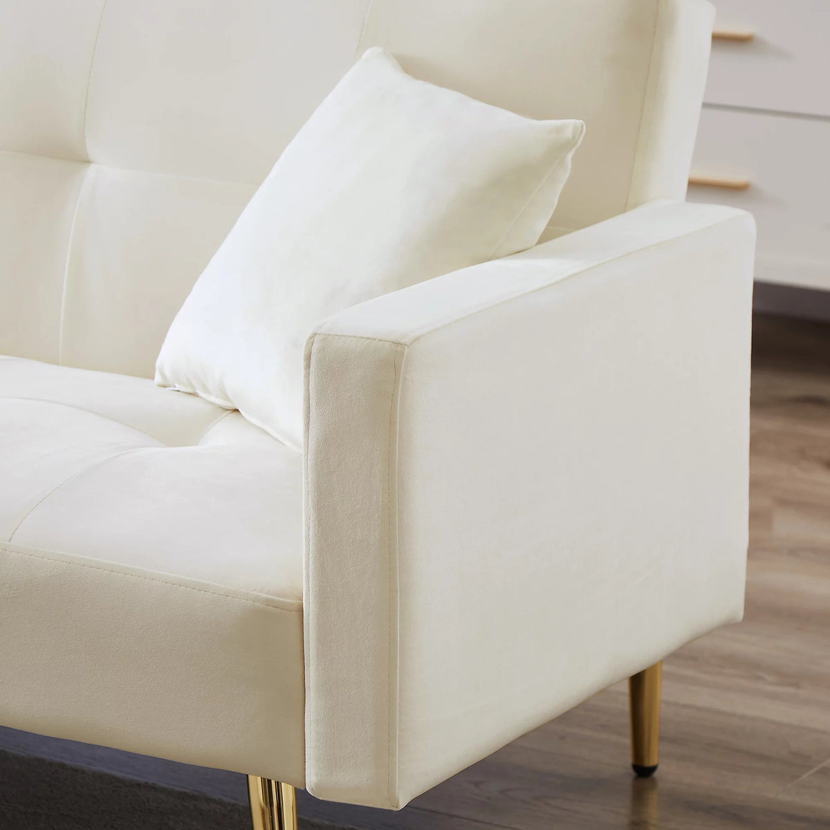 Cream White Velvet Convertible Futon Sofa Bed G9850