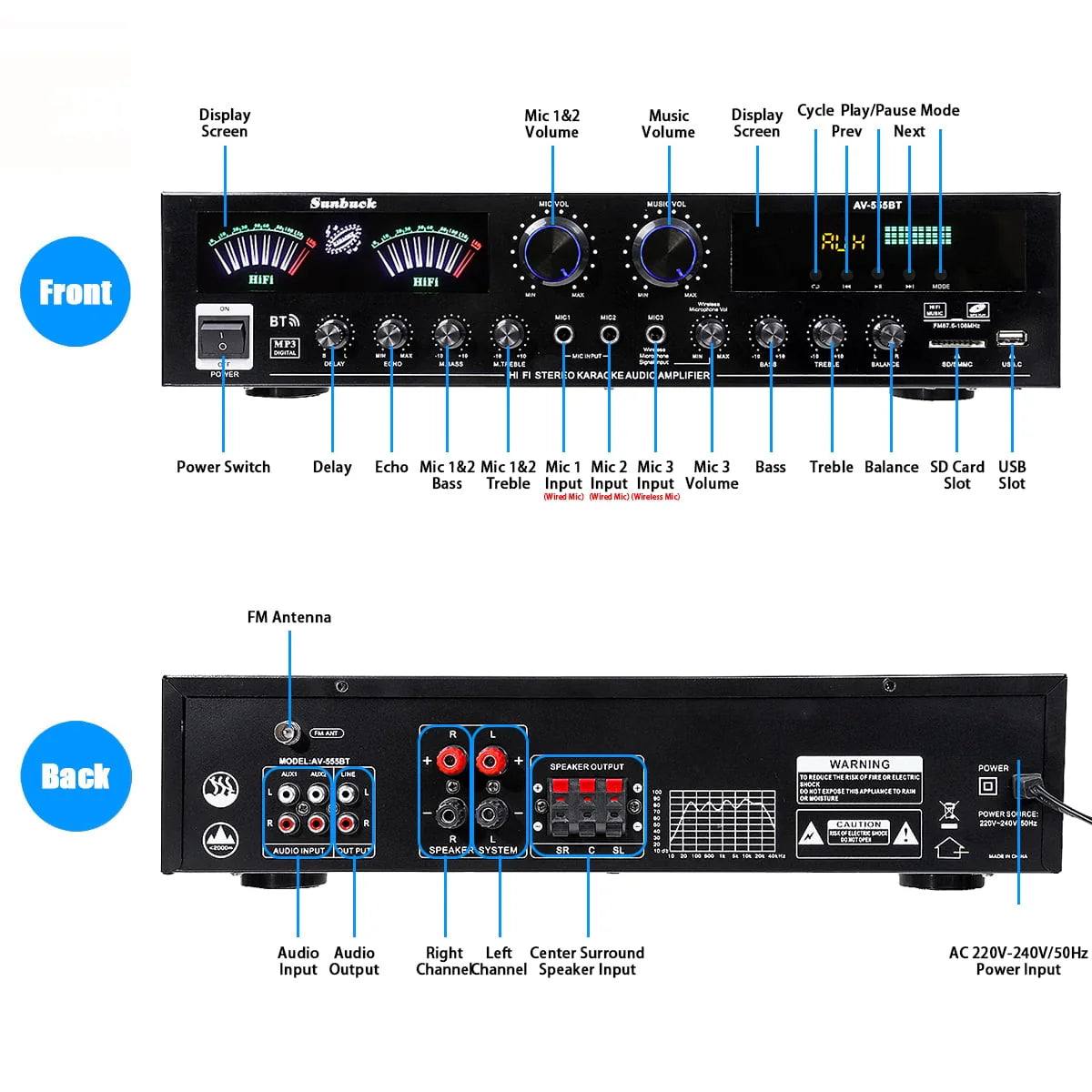 4000W Bluetooth Audio Power Amplifier J239673