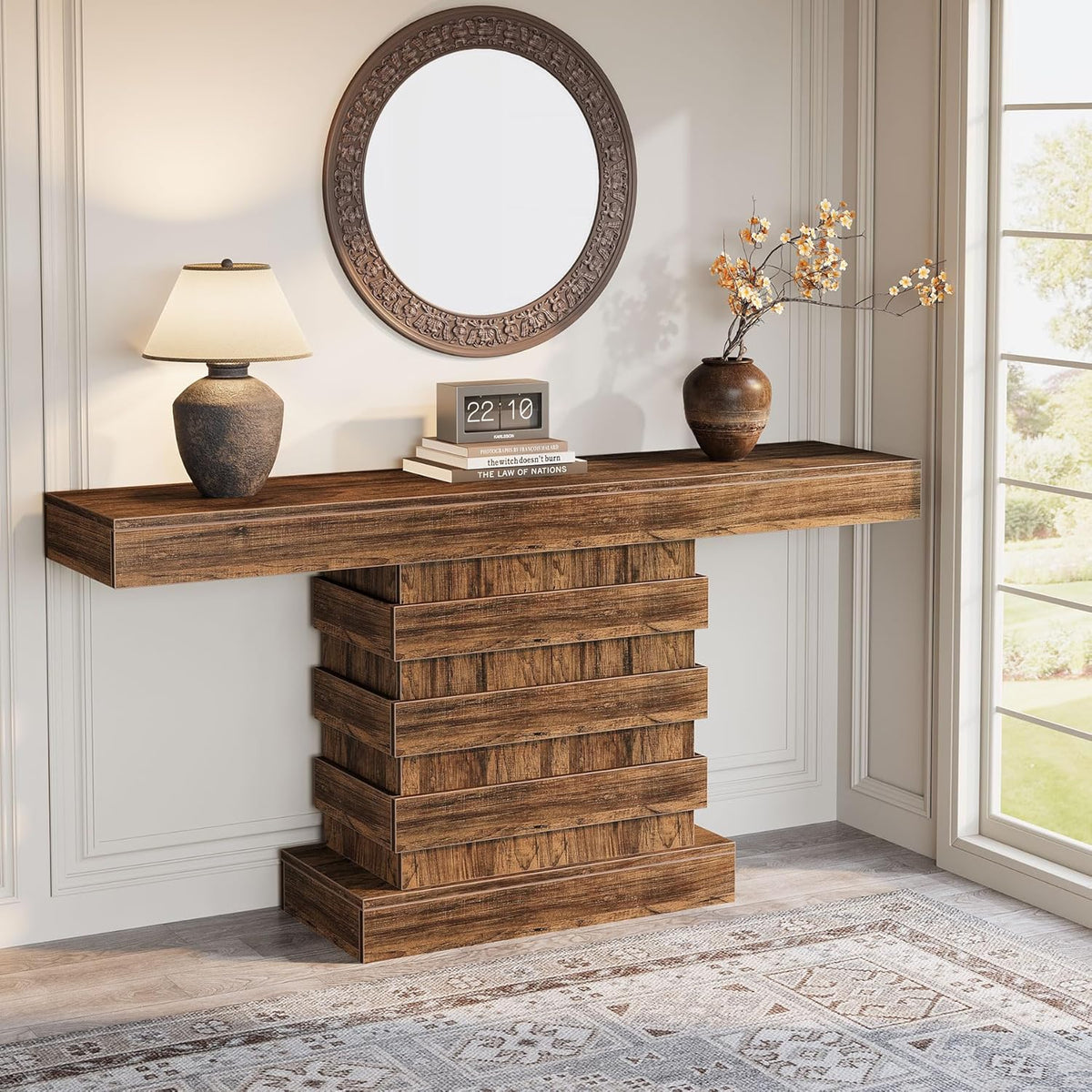 Rustic Brown 63-Inch Long Wooden Console Table V969