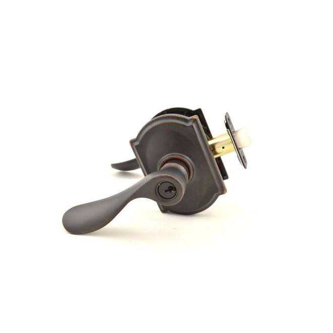 Champagne Camelot Rose Keyed Entry Lock with Latch and Strike, Aged Bronze Finish R518236